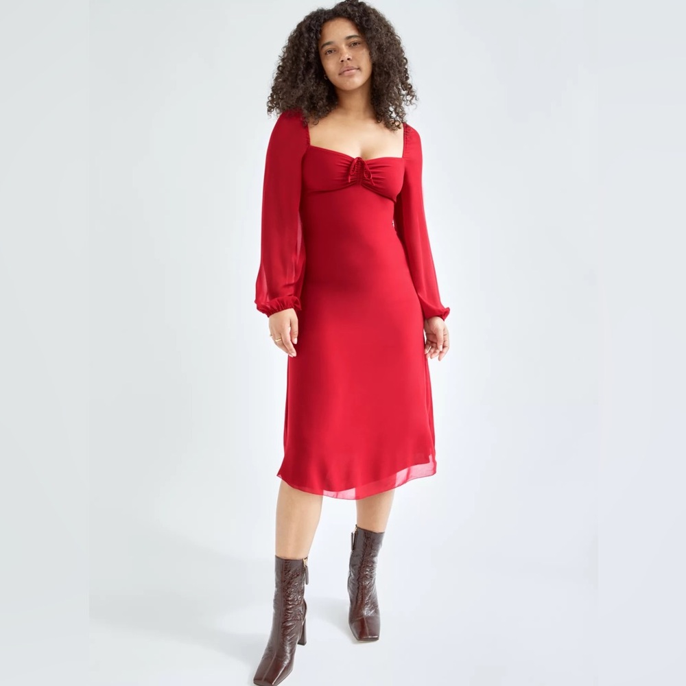 Aritzia Red Midi Dress with Elegant Silhouette